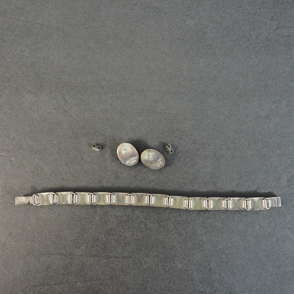 Mexico 925 Sterling Silver Red Jasper Inlay Omega Necklace Bracelet Earrings Set - Picture 13 of 16